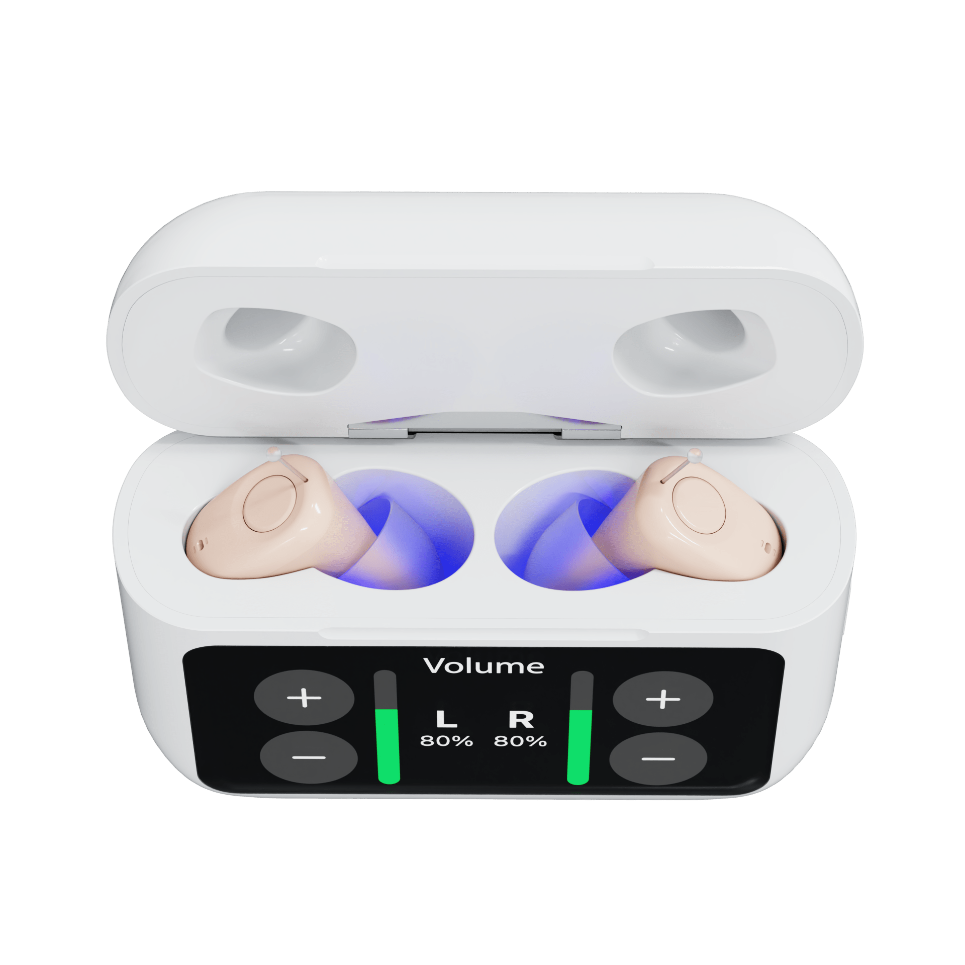 Smart hearing aids with touchscreen charging case