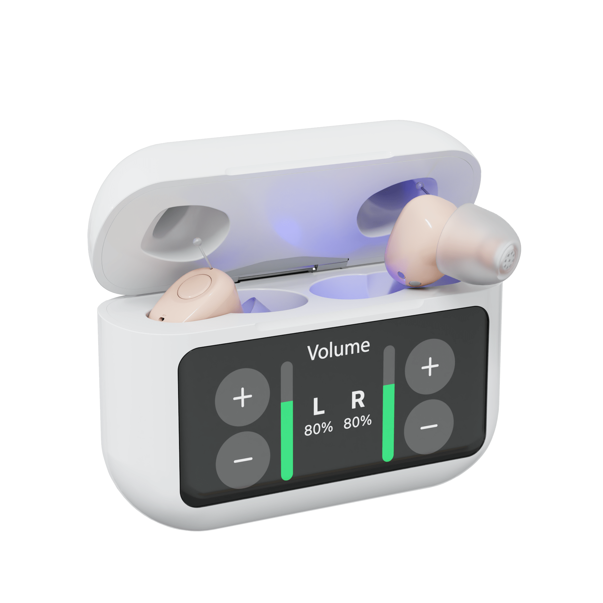 Rechargeable hearing aids in smart charging case