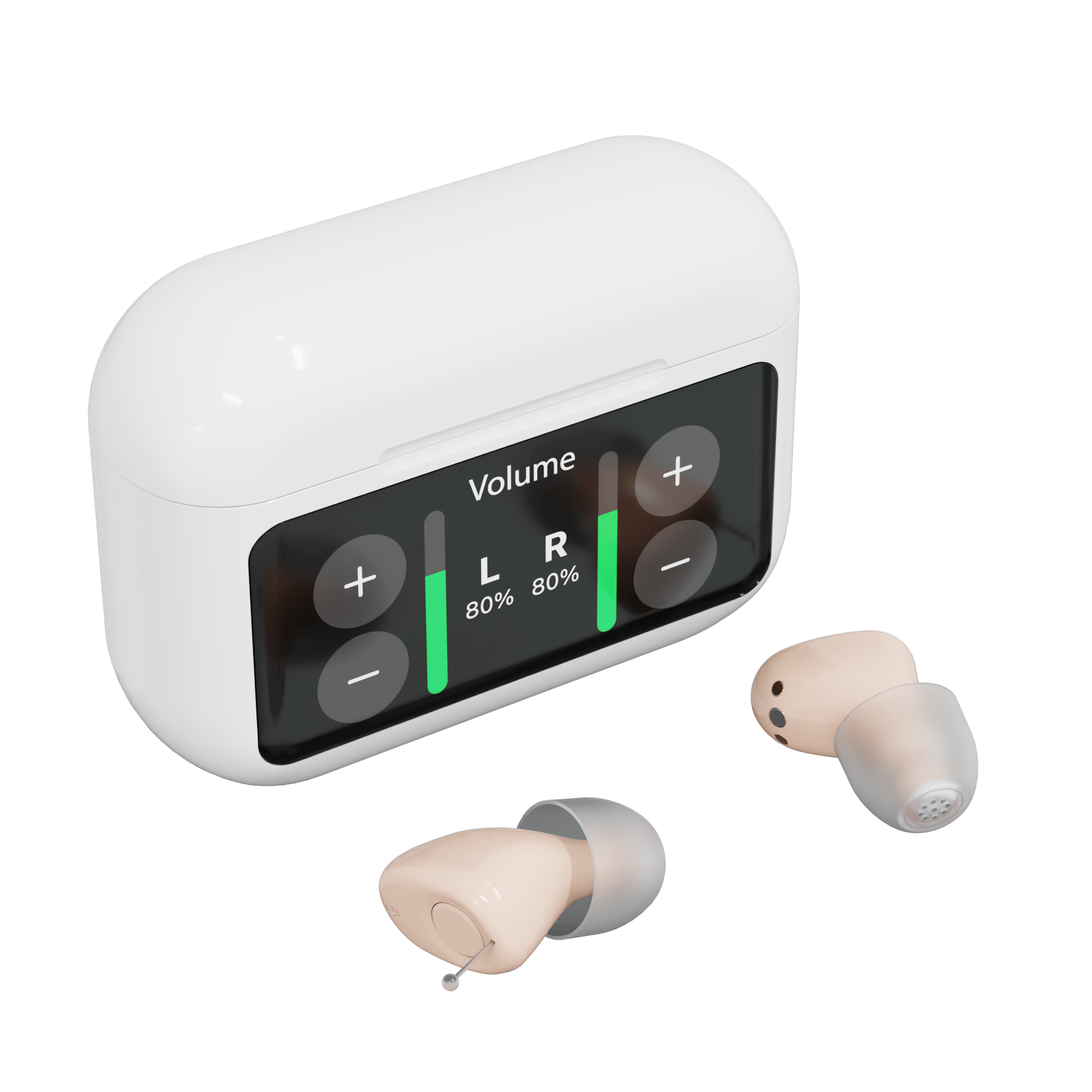Compact hearing aids and charging case